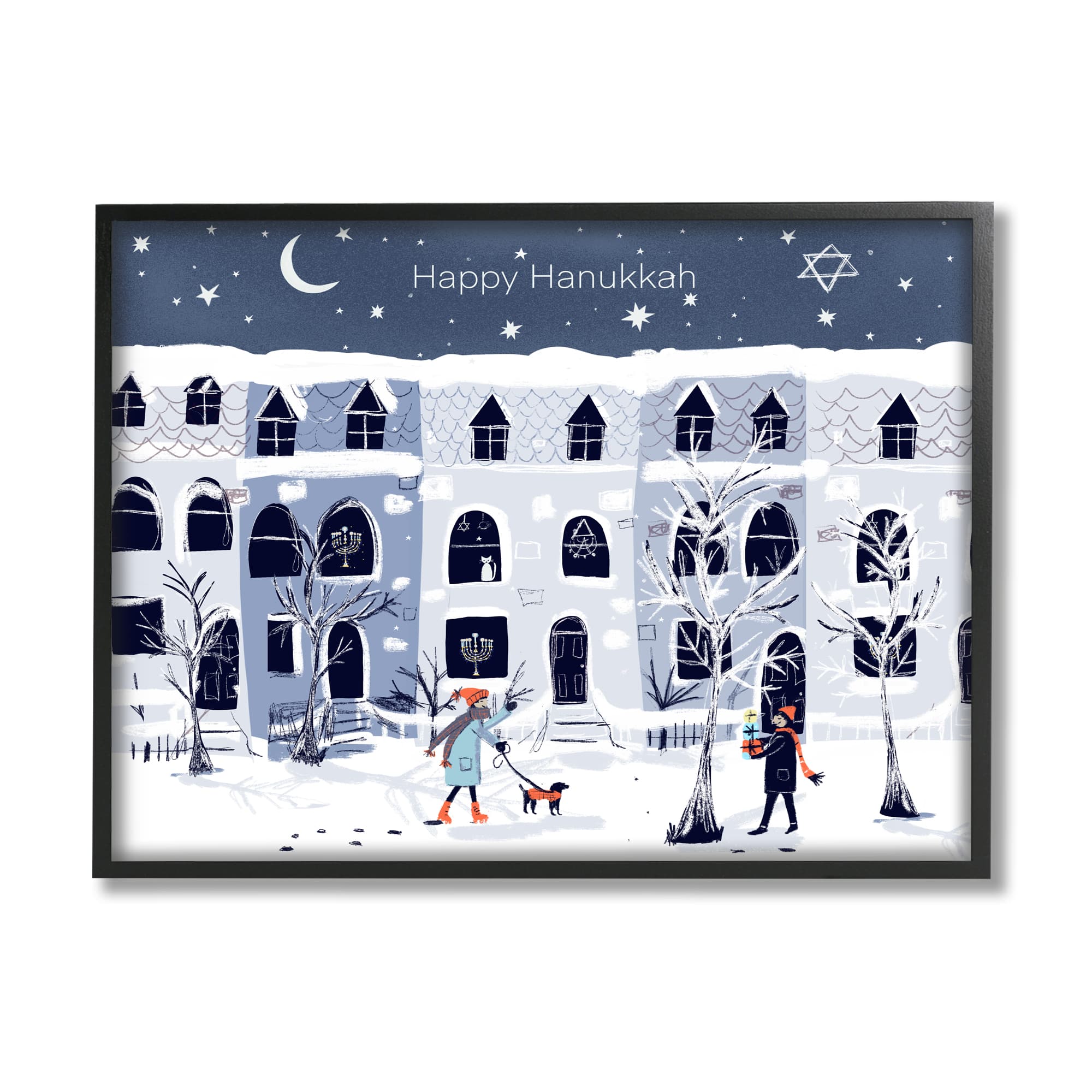 Stupell Industries Happy Hanukkah Winter City Scene Framed Giclee Art